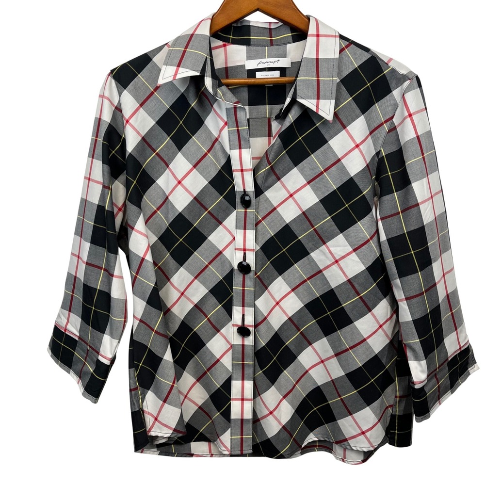 Foxcroft NYC Womens Size 16P Plaid Button Down Shirt Wrinkle Free Shaped‎ Career